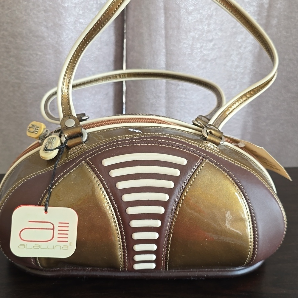 NWT Vintage Alaluna 1990s Brown & Tan Leather Football Retro Rare Y2K Mini Bag